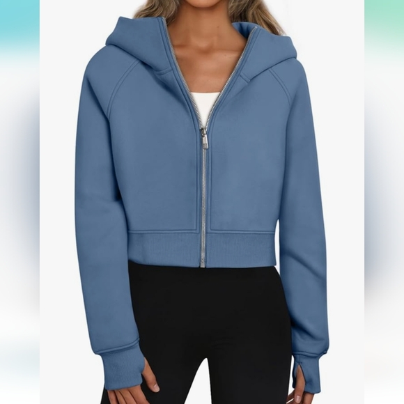 Women's Sky Blue Zip-Up Hoodie - Picture 1 of 14
